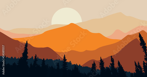 blue and orange gradation high gradation forest landscape nature background illustration