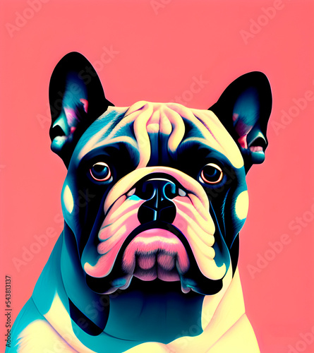 Incredibly bright portrait of a dog. super cute pug, French bulldog, English bulldog photo