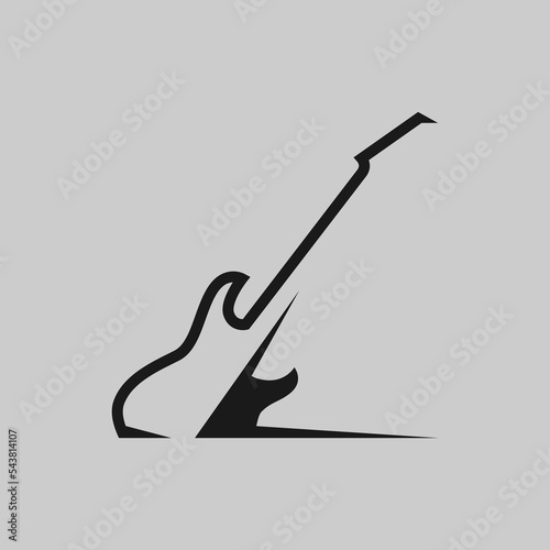 Electric guitar symbol on gray backdrop. Design element