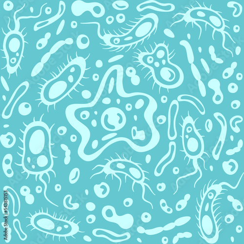 Bacterias, viruses and different kind of microorganisms. Seamless background