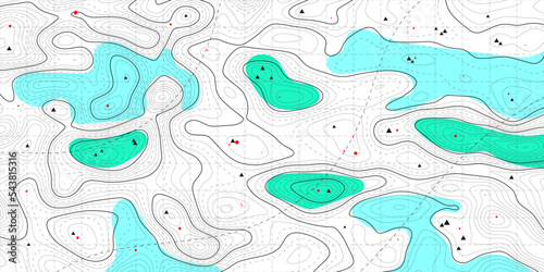Topographic map background. Geographic line map with elevation assignments. Contour background geographic grid. Vector illustration.