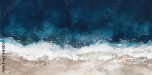 Oil painting abstract print sea, ocean background on canvas -  triptych In Interior, artwork