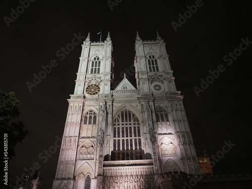 Westminster Abbey church at night in London