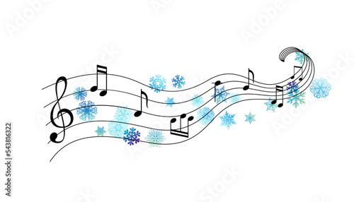Canvas Print Music notes with flying snowflakes.