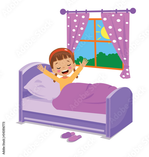 cute kid waking up in the morning