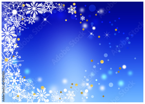 クリスマス_ブルー背景-横