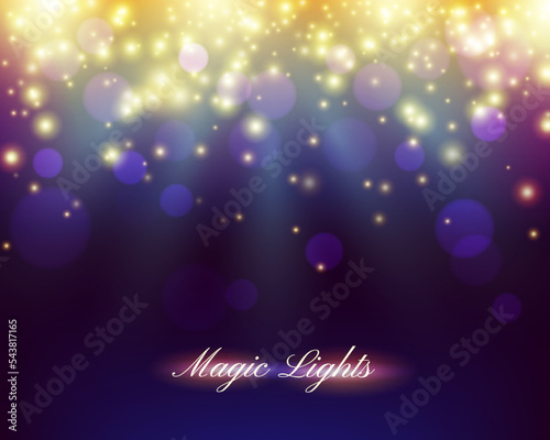Christmas magical background with colorful bokeh effect and falling lights