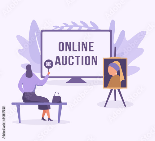 A woman makes a bid at an online auction
