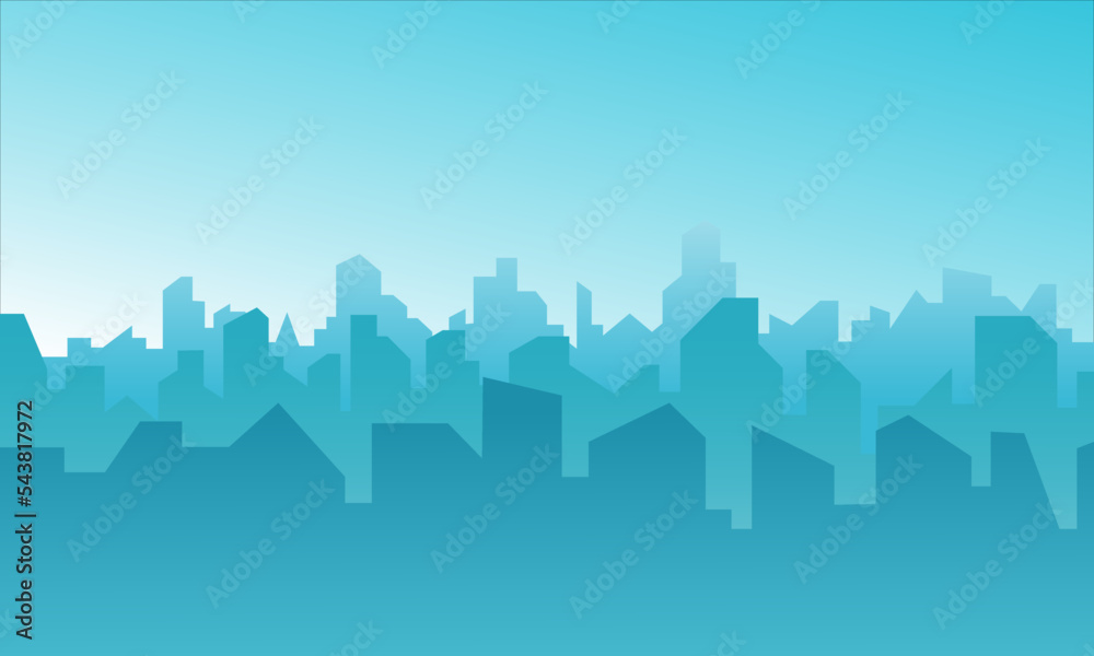 Abstract image of the city in blue gradient tones. Background for the website banner. Color vector illustration.