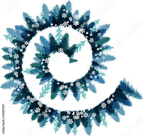 Winter snowy forest. Christmas tree decoration or design  elemets. Spiral curve