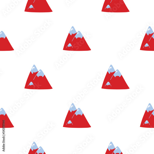 Vector pattern with cute Scandinavian multicolored mountains in the style of doodle, hugge