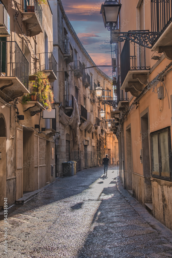 Small streets in Trapani on the west coast of Sicily in Italy