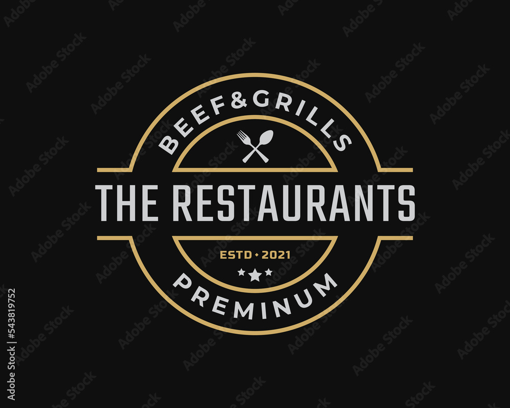 Vintage Retro Badge Emblem Restaurant and Cafe Logo Design Linear Style