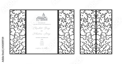 Gate fold laser cut Ornamental wedding invitation card template. Design for laser cut or die cut template.