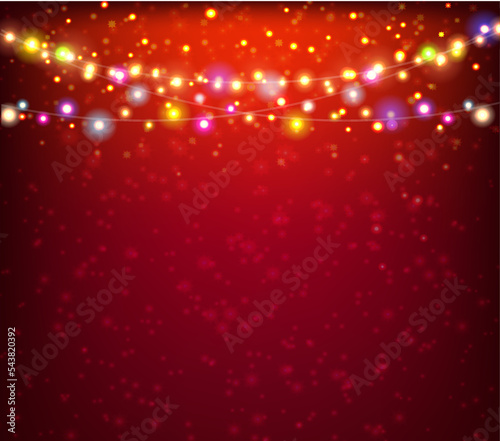 Garlands With Glowing Lights And Red Background