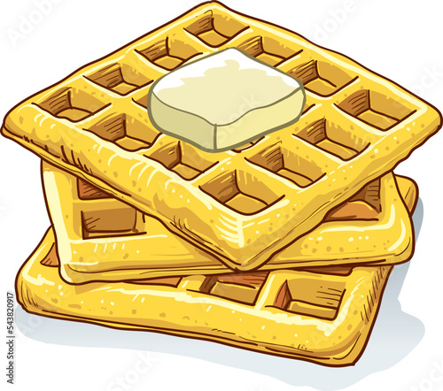Vector waffle with butter . Illustration or label for fast food restaurant menu