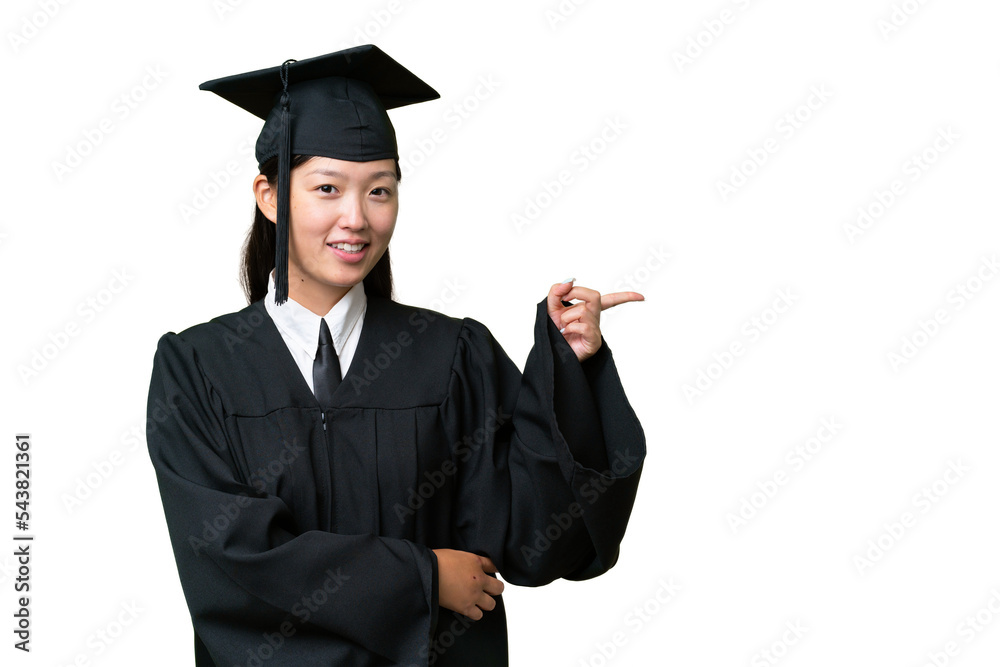 Young university graduate Asian woman over isolated background pointing finger to the side Young university graduate Asian woman over isolated background pointing finger to the side