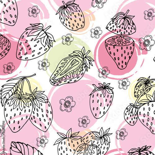 Strawberries hand drawn seamless pattern background