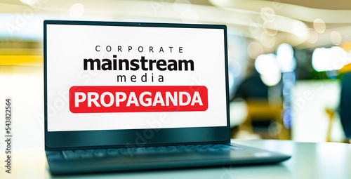 A computer displaying the watchword: mainstream media propaganda photo