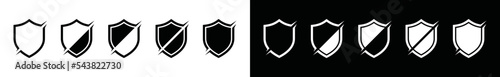 Shield slash icon vector set. Scratch marks on shield symbol logo. Shield protector, secure, protect, scutum, safeguard sign. Vintage, badge, emblem logo. Vector illustration photo