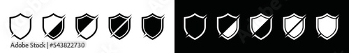 Shield slash icon vector set. Scratch marks on shield symbol logo. Shield protector, secure, protect, scutum, safeguard sign. Vintage, badge, emblem logo. Vector illustration