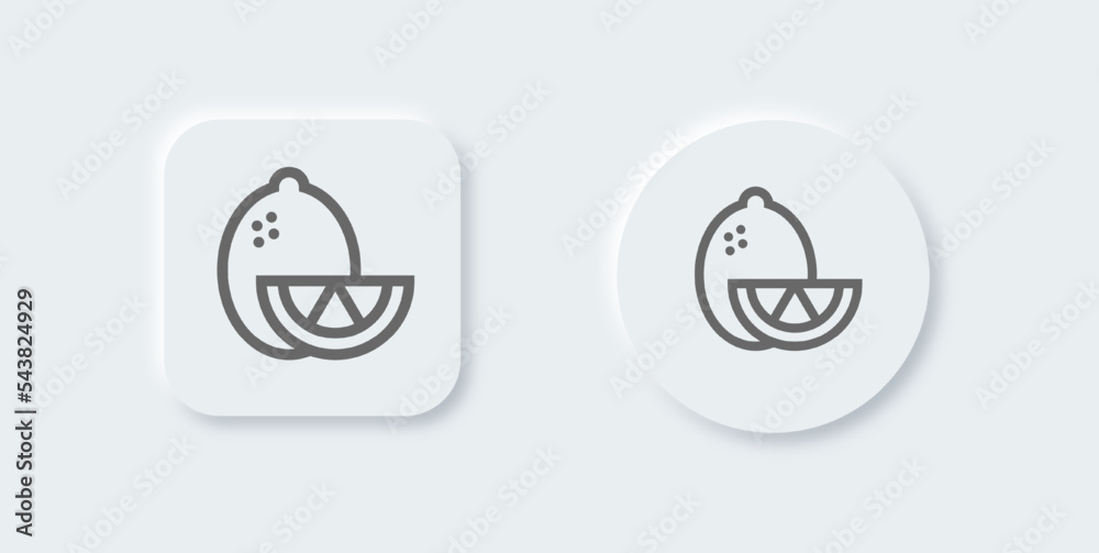 Lemon line icon in neomorphic design style. Fruit signs vector illustration. Lemon line icon in neomorphic design style. Fruit signs vector illustration.