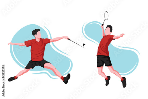 boys playing badminton vector illustration isolated on white background. Friends sport fun. Badminton players in action. 