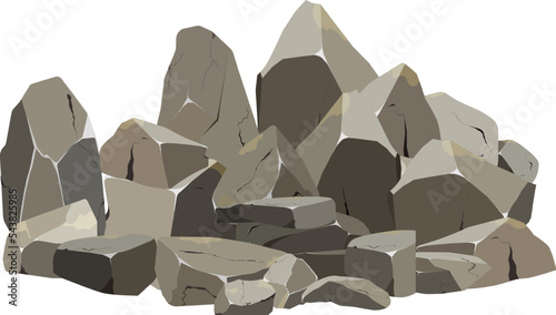 Coastal pebbles,cobblestones,gravel,minerals and geological formations.Collection of stones of various shapes .Rock fragments,boulders and building material.Vector illustration.
