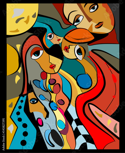 Colorful background  cubism art style abstracts faces