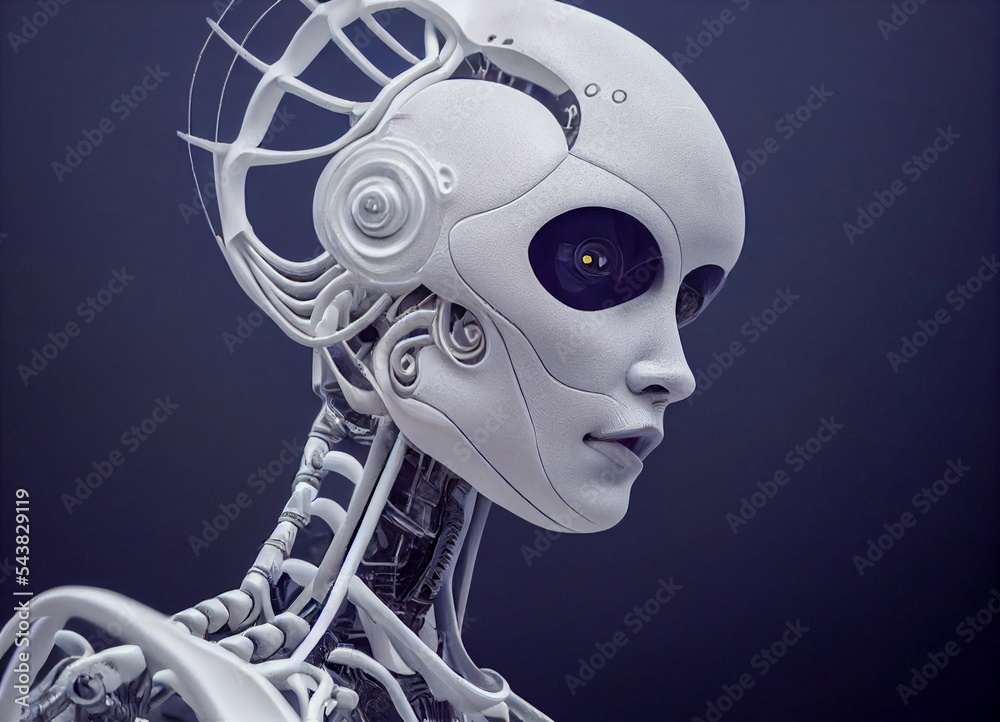 Stunning photorealistic robot portrait, ai generated illustration. Character is not based on any real person.