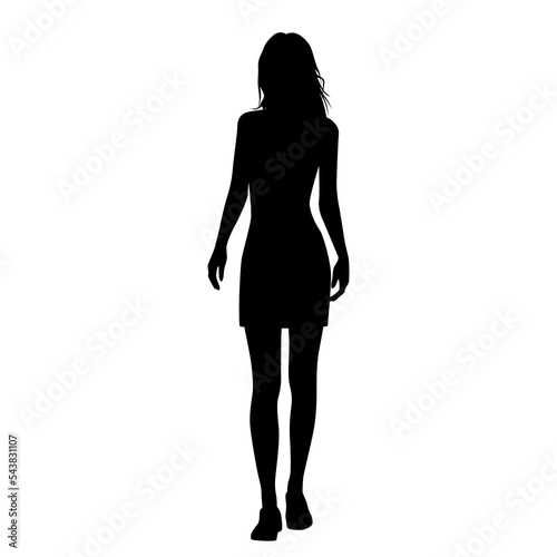 Vector silhouette of business woman standing, black color, isolated on a white background