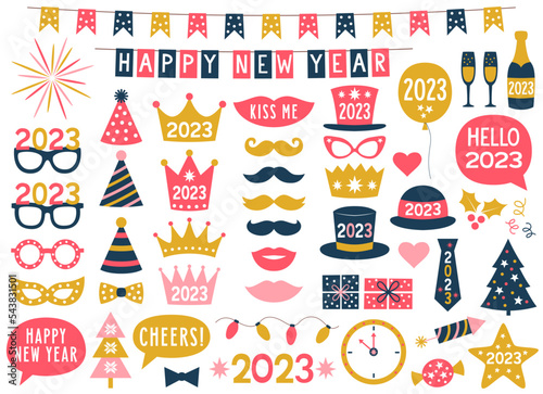 New Year 2023 party design elements and decoration set