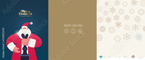 Christmas postcards with Santa Claus and Chinese year of the Rabbit zodiac sign - modern flat vector concept illustrations of the Christmas and New Year symbols, vertical postcards set