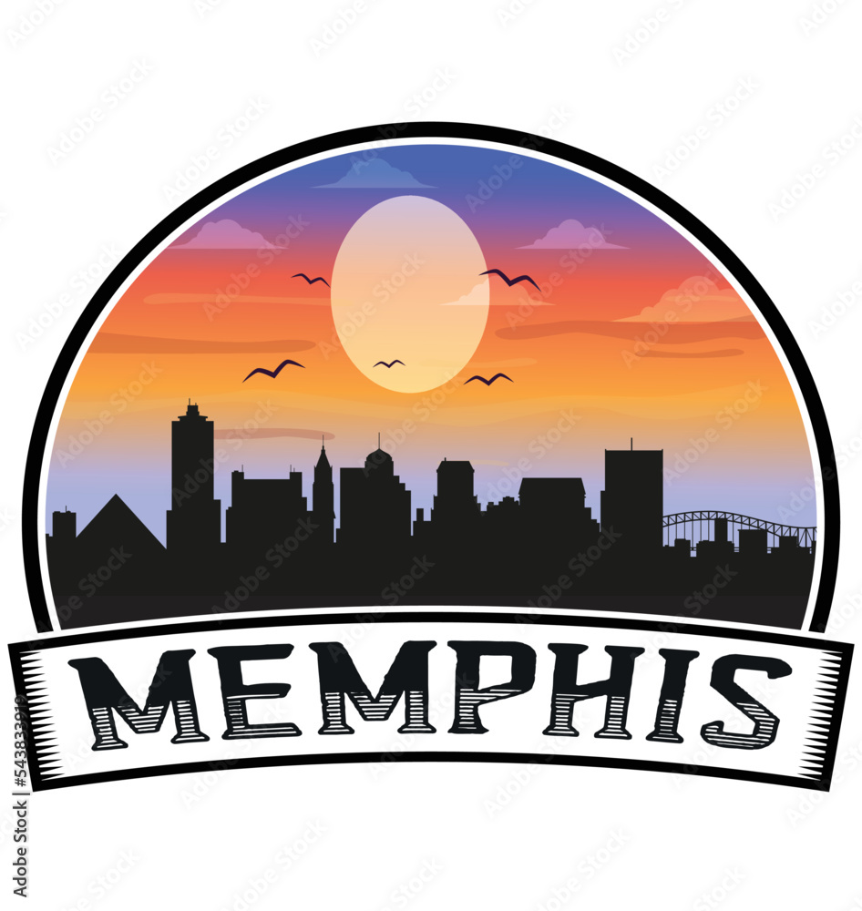 Memphis Tennessee USA Skyline Sunset Travel Souvenir Sticker Logo Badge Stamp Emblem Coat of Arms Vector Illustration EPS
