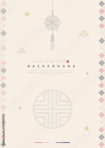 Template with Korean tradition pattern background. Brochure
