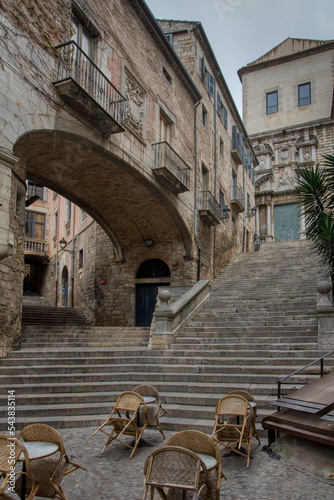 Girona, Spain - 21st October 2022 : A view of the Pujada de Sant Domenec or Saint Domenec Stairs photo