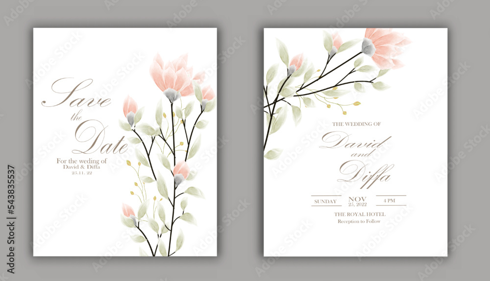 elegant and simple wedding invitation with watercolor elements