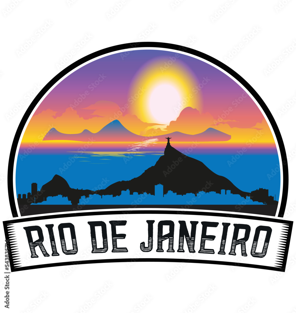 Rio De Janeiro Brazil Skyline Sunset Travel Souvenir Sticker Logo Badge 