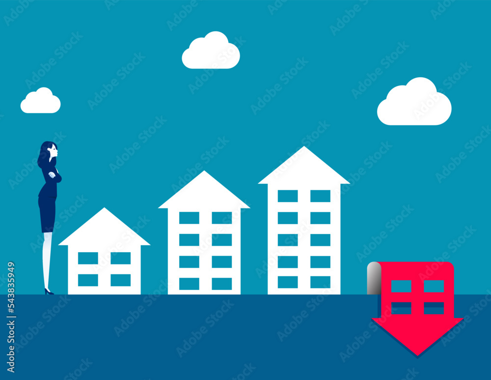 Real estate value is going down due to falling home prices. Business value vector illustration