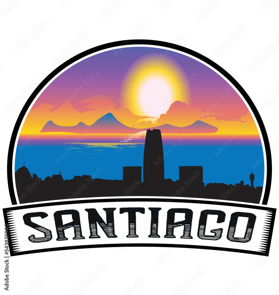 Santiago Chile Skyline Sunset Travel Souvenir Sticker Logo Badge Stamp Emblem Coat of Arms Vector Illustration EPS