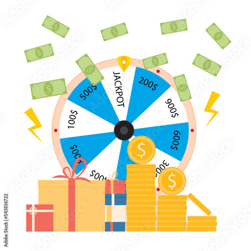 Win in lottery, wheel fortuna, gambling game award