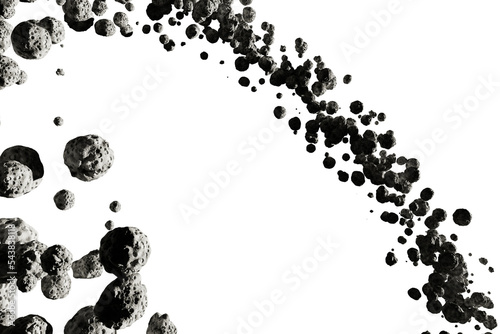 Asteroid field in the outer space. 3D rendering.