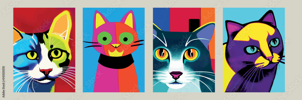 Fototapeta colorful cat head icon on pop art style. charming colorful cat animals in pop art style. Cat Pop Art, WPAP design, Pop Art Style. amazing colors. suitable for screen printing t-shirts, book covers
