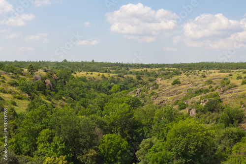 View of Arbuzynsky canyon is a canyon near the Trykraty village, on the Arbuzynka river in the Voznesenskyi region of Mykolaiv Oblast of Ukraine © Shyshko Oleksandr