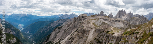 Scenic wild alpine landscape around the 3 Zinnen mountains, the dolomites in South Tyrol