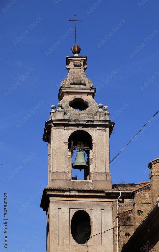 Rome via della Conciliazione Street Church Belfry Against a Blue Sky Close Up, Italy