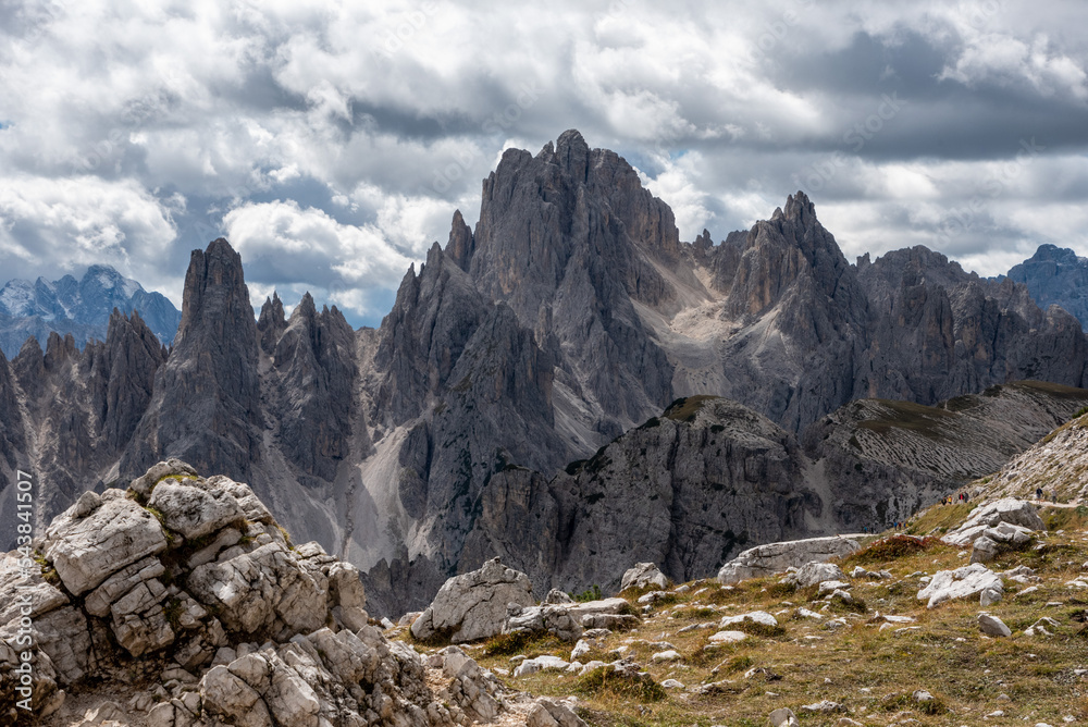 Scenic wild alpine landscape around the 3 Zinnen mountains, the dolomites in South Tyrol