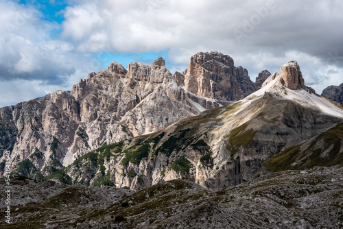 Scenic calm mountain landscape in the surroundings of the famous Three Peaks mountains, The Dolomites in South Tirol