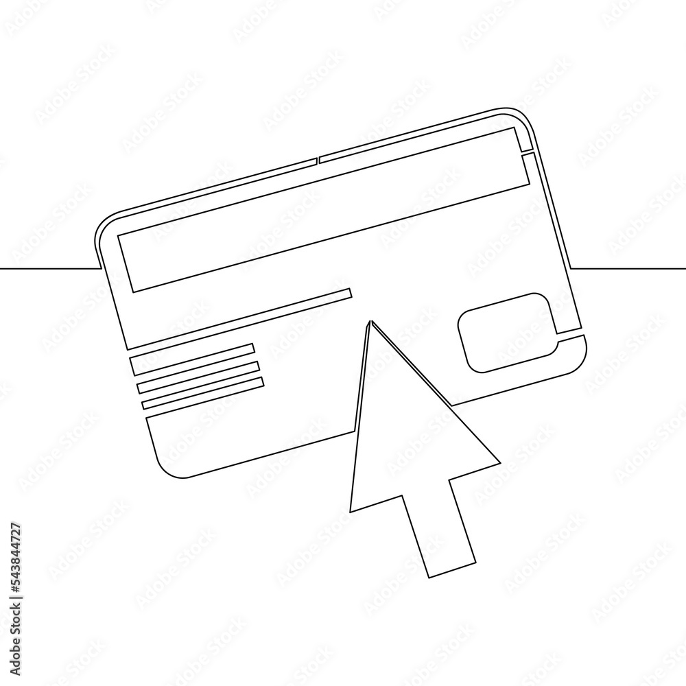 Continuous line drawing mouse cursor and credit card icon vector illustration concept Continuous line drawing mouse cursor and credit card icon vector illustration concept
