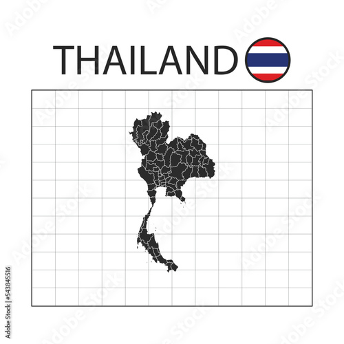 country map of thailand with nation flag